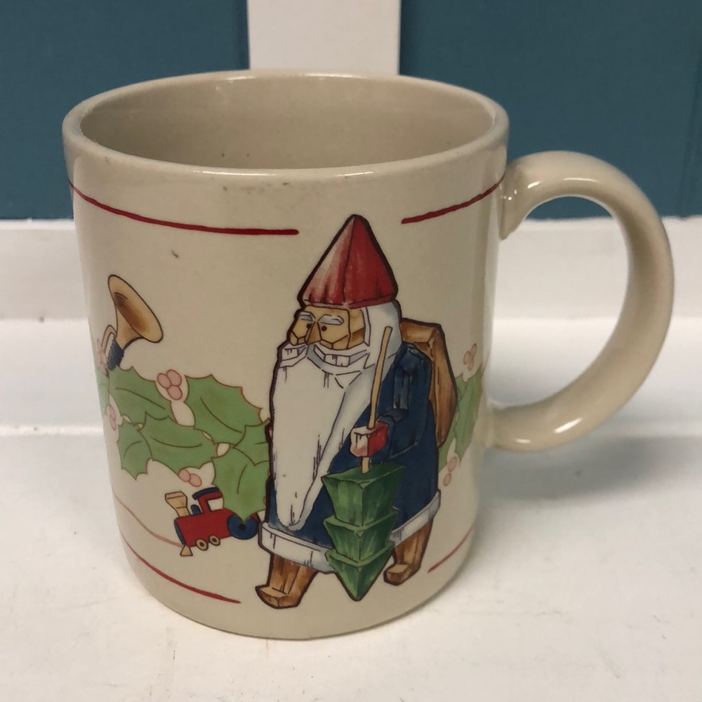 Vintage Santa Mug JAPAN Santa Animals troll Santa w/ toys drum teddy bears